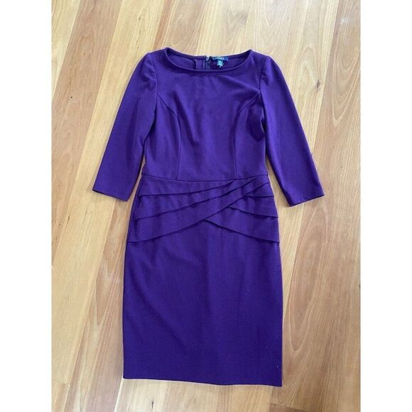 Chaps Dress Purple Sheath Mid Length 4P / 4 P - Picture 4 of 10